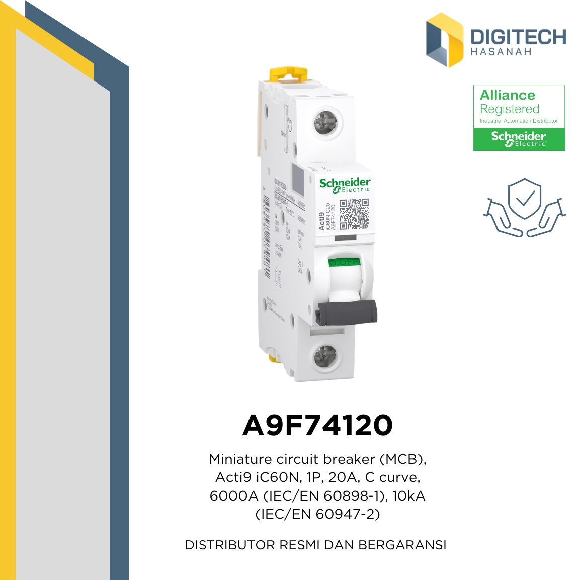 A9F74120 Miniature circuit breaker (MCB), Acti9 iC60N, 1P, 20A, C curve, 6000A (IEC/EN 60898-1), 10kA (IEC/EN 60947-2)