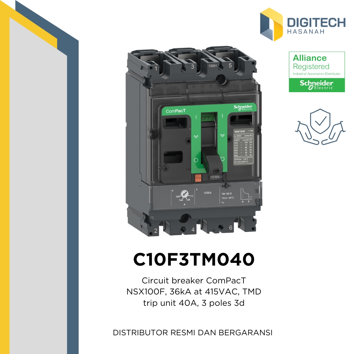 C10F3TM040  Circuit breaker ComPacT NSX100F, 36kA at 415VAC, TMD trip unit 40A, 3 poles 3d