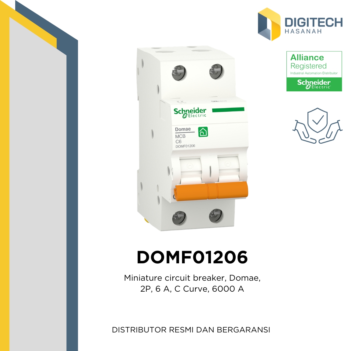 DOMF01206 Miniature circuit breaker, Domae, 2P, 6 A, C Curve, 6000 A