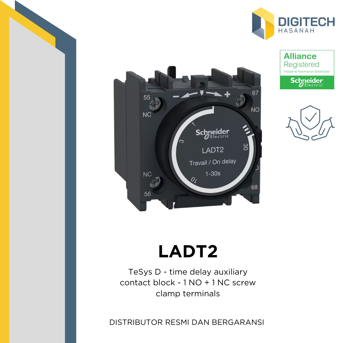 LADT2  TeSys D - time delay auxiliary contact block - 1 NO + 1 NC screw clamp terminals