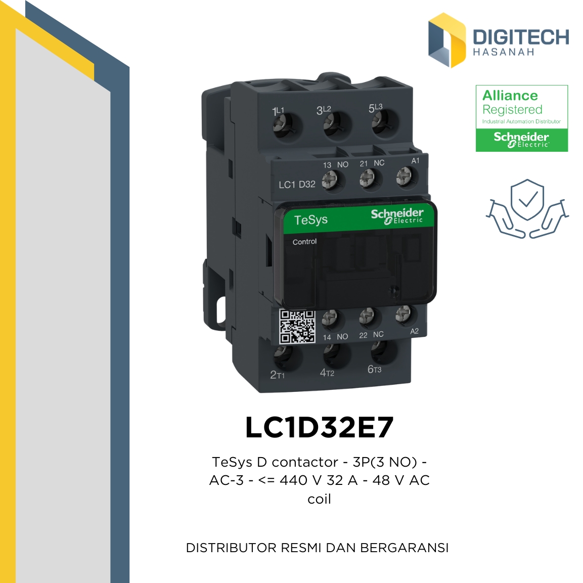LC1D32E7 TeSys D contactor - 3P(3 NO) - AC-3 - <= 440 V 32 A - 48 V AC coil