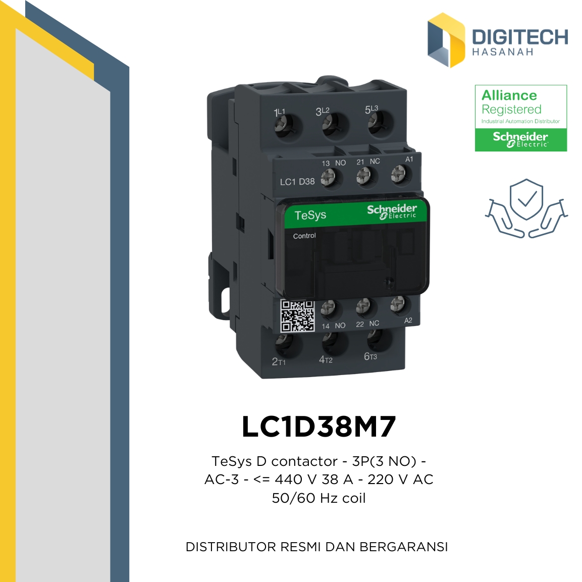 LC1D38M7 TeSys D contactor - 3P(3 NO) - AC-3 - <= 440 V 38 A - 220 V AC 50/60 Hz coil