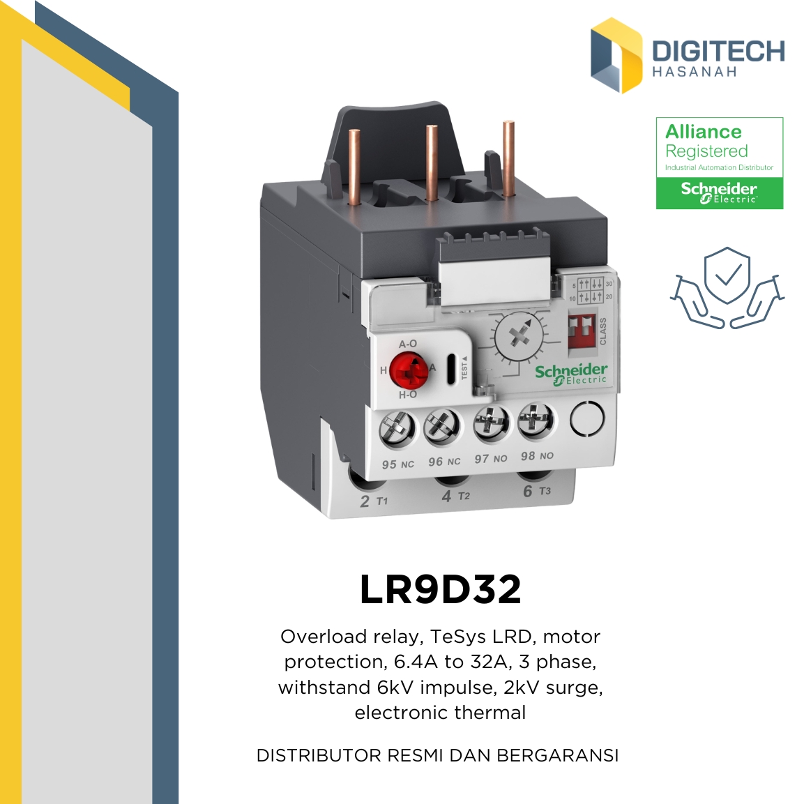 LR9D32 Overload relay, TeSys LRD, motor protection, 6.4A to 32A, 3 phase, withstand 6kV impulse, 2kV surge, electronic thermal
