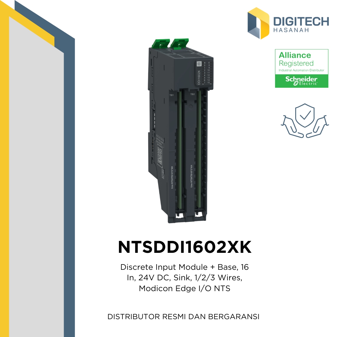 NTSDDI1602XK Discrete Input Module + Base, 16 In, 24V DC, Sink, 1/2/3 Wires, Modicon Edge I/O NTS
