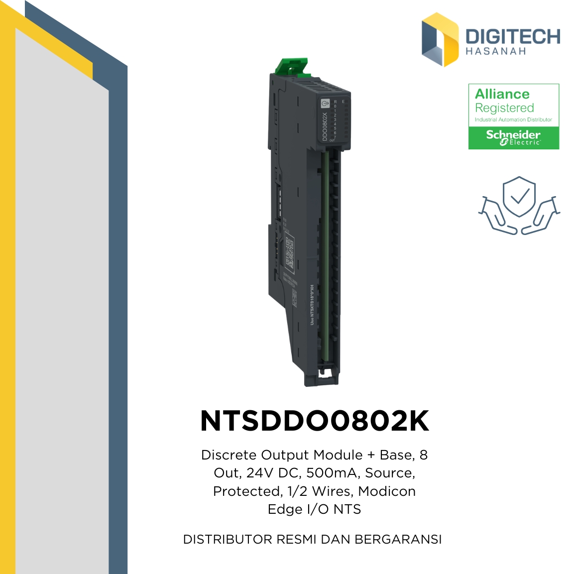 NTSDDO0802K  Discrete Output Module + Base, 8 Out, 24V DC, 500mA, Source, Protected, 1/2 Wires, Modicon Edge I/O NTS