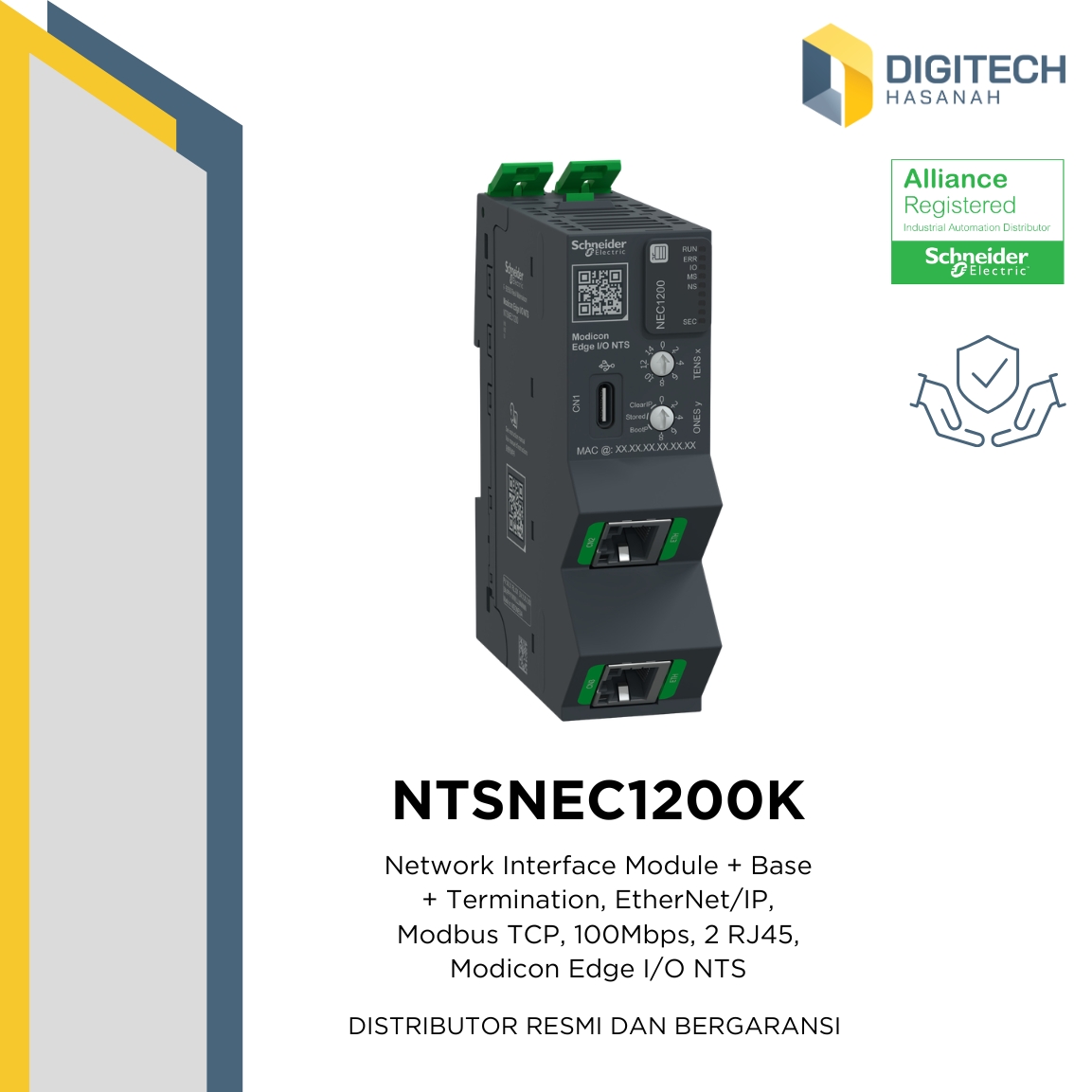 NTSNEC1200K  Network Interface Module + Base + Termination, EtherNet/IP, Modbus TCP, 100Mbps, 2 RJ45, Modicon Edge I/O NTS