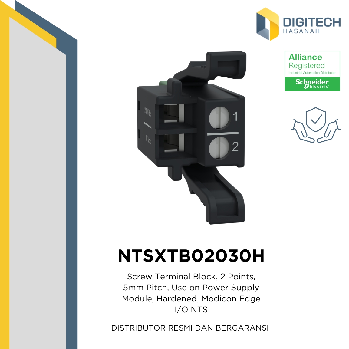 NTSXTB02030H  Screw Terminal Block, 2 Points, 5mm Pitch, Use on Power Supply Module, Hardened, Modicon Edge I/O NTS