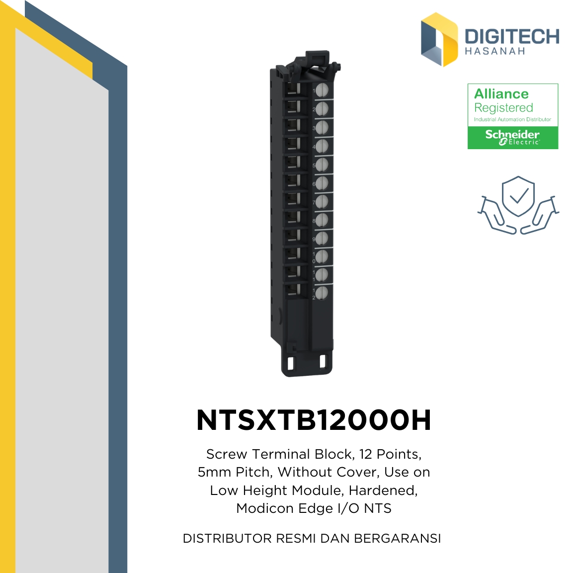 NTSXTB12000H Screw Terminal Block, 12 Points, 5mm Pitch, Without Cover, Use on Low Height Module, Hardened, Modicon Edge I/O NTS