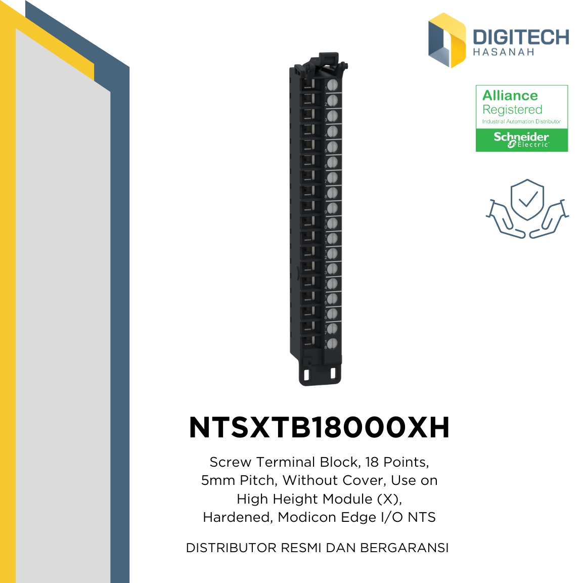 NTSXTB18000XH  Screw Terminal Block, 18 Points, 5mm Pitch, Without Cover, Use on High Height Module (X), Hardened, Modicon Edge I/O NTS