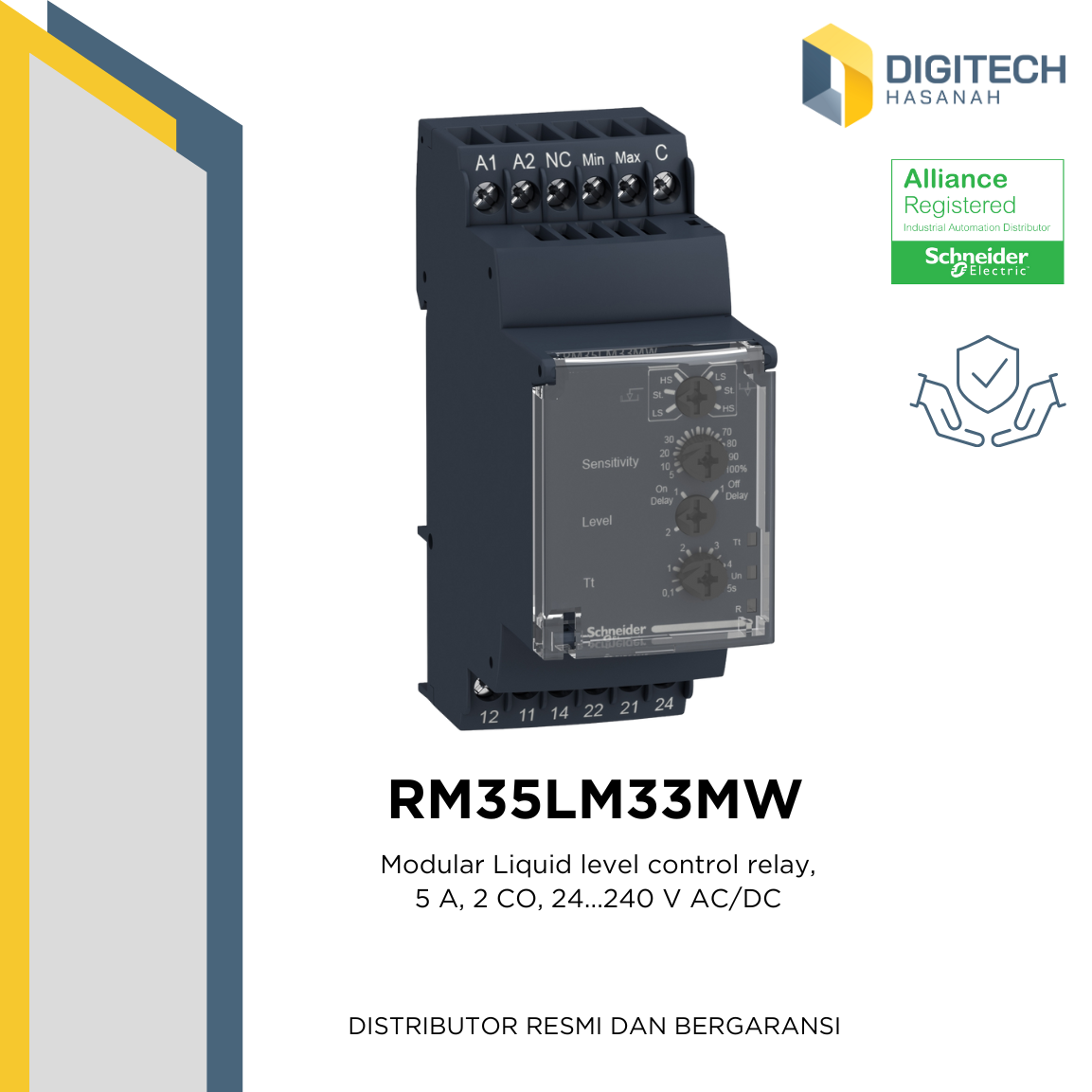 RM35LM33MW - Modular Liquid level control relay, 5 A, 2 CO, 24...240 V AC/DC