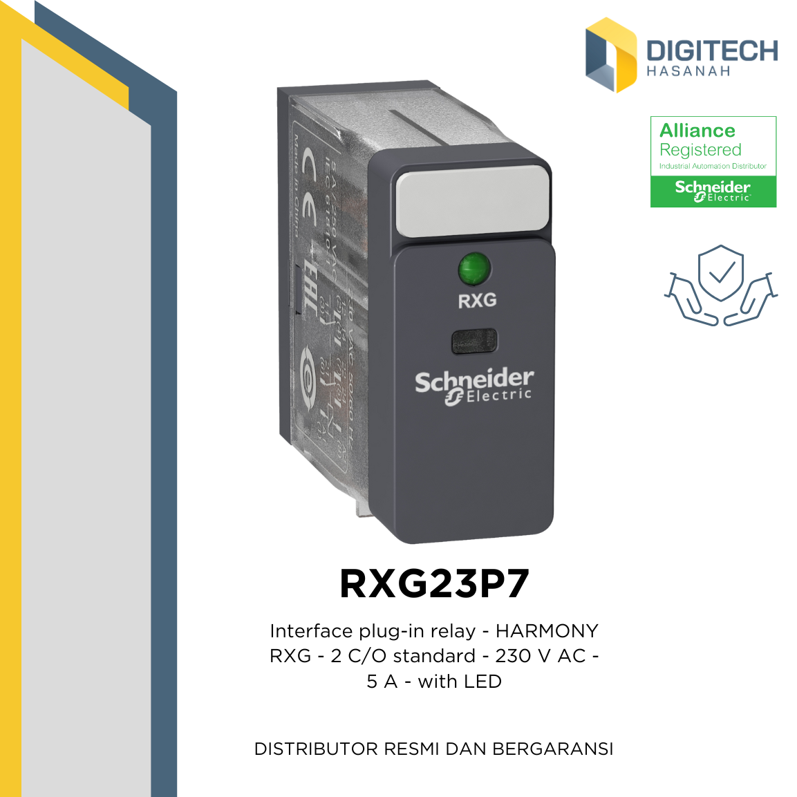 RXG23P7 - Interface plug-in relay - HARMONY RXG - 2 C/O standard - 230 V AC - 5 A - with LED