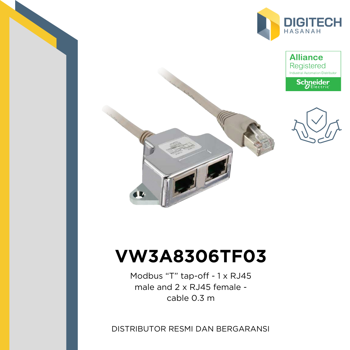 VW3A8306TF03 - Modbus "T" tap-off - 1 x RJ45 male and 2 x RJ45 female - cable 0.3 m