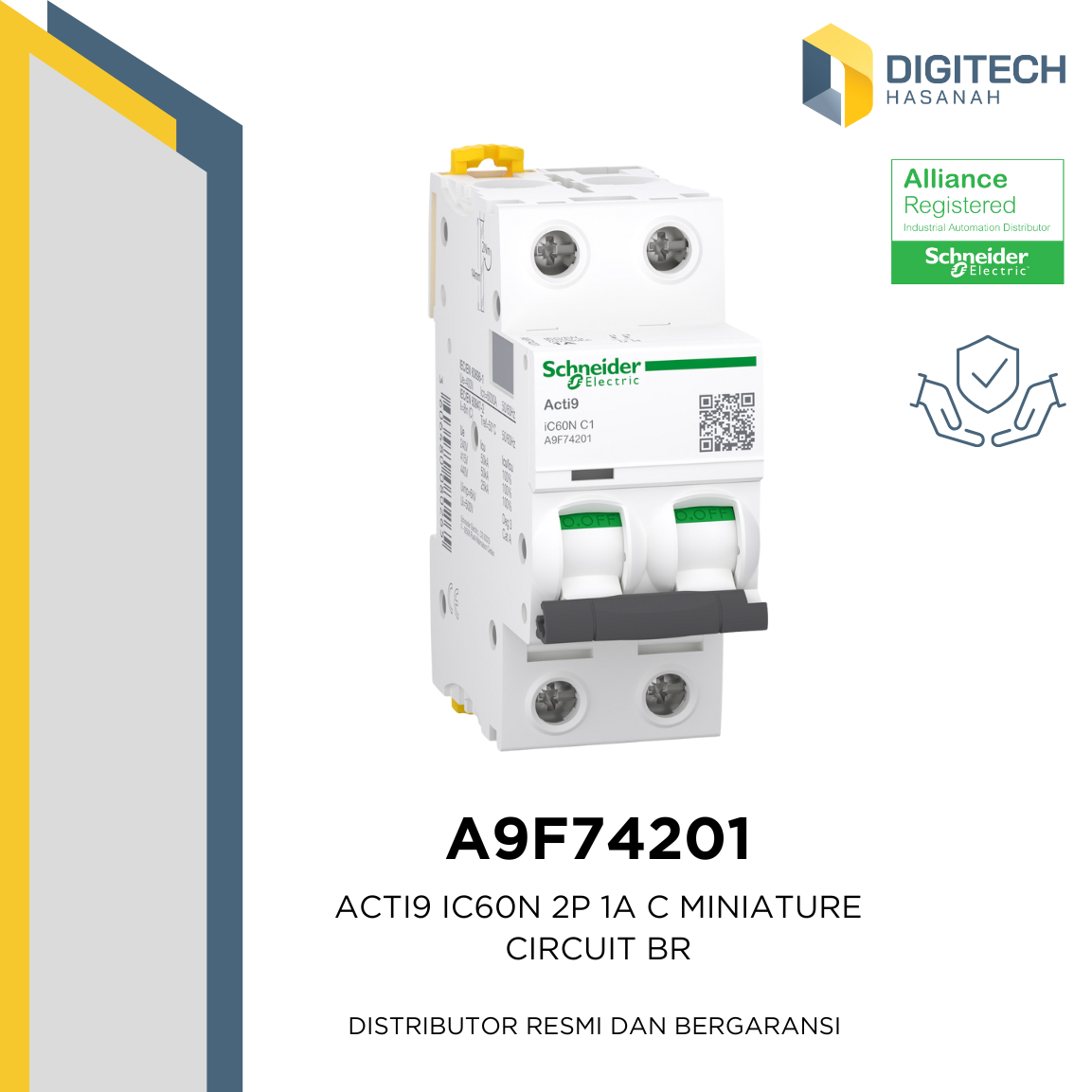 A9F74201 Acti9 iC60N MCB 2P 1A C Curve Schneider Electric