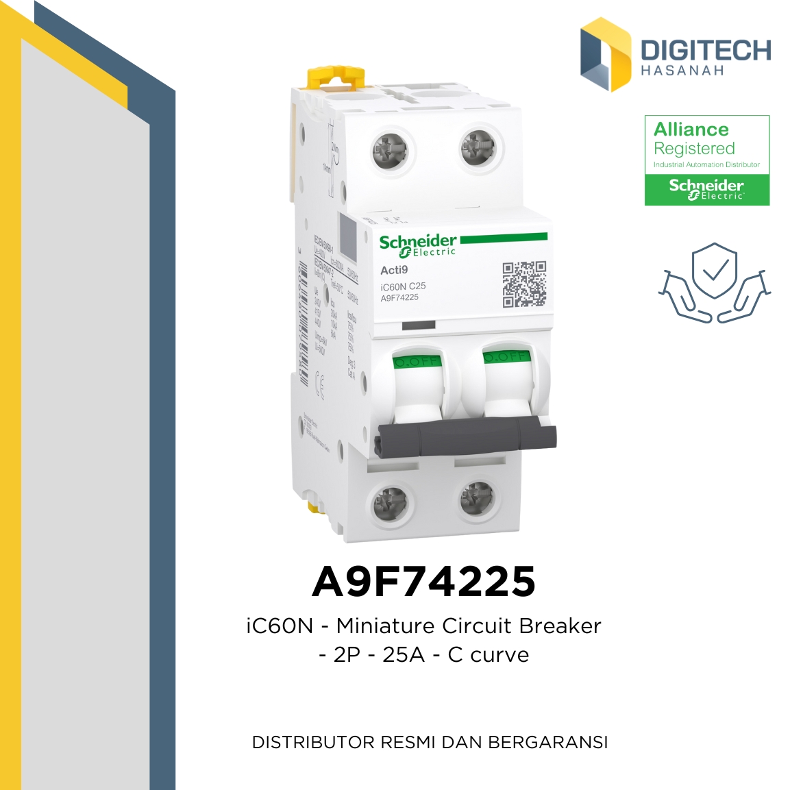 A9F74225 - iC60N - Miniature Circuit Breaker - 2P - 25A - C curve