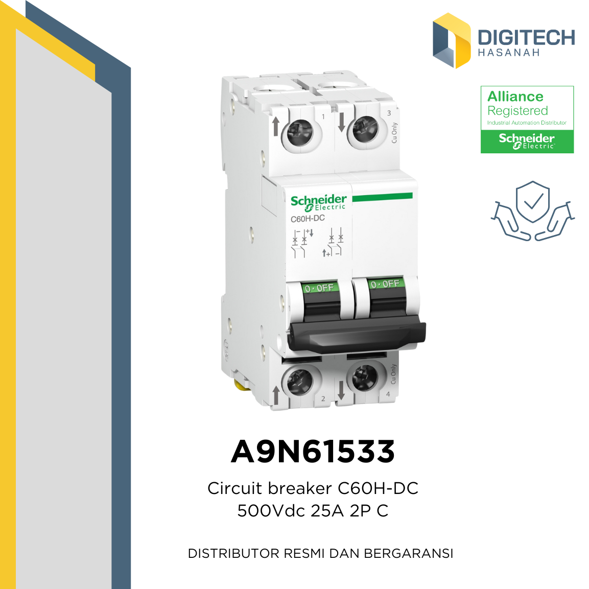 A9N61533 MCB C60H-DC 2P 25A C Curve Schneider Electric