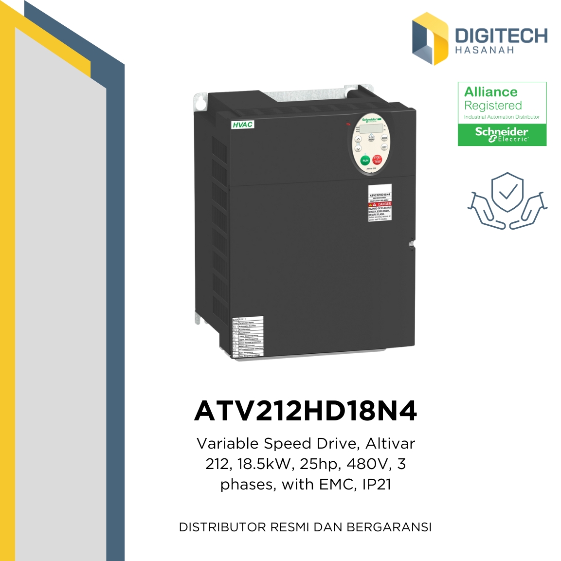 ATV212HD18N4 Variable Speed Drive, Altivar 212, 18.5kW, 25hp, 480V, 3 phases, with EMC, IP21
