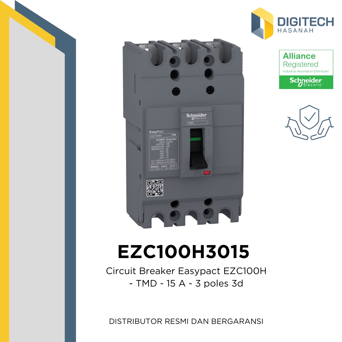 EZC100H3015 - Circuit Breaker Easypact EZC100H - TMD - 15 A - 3 poles 3d