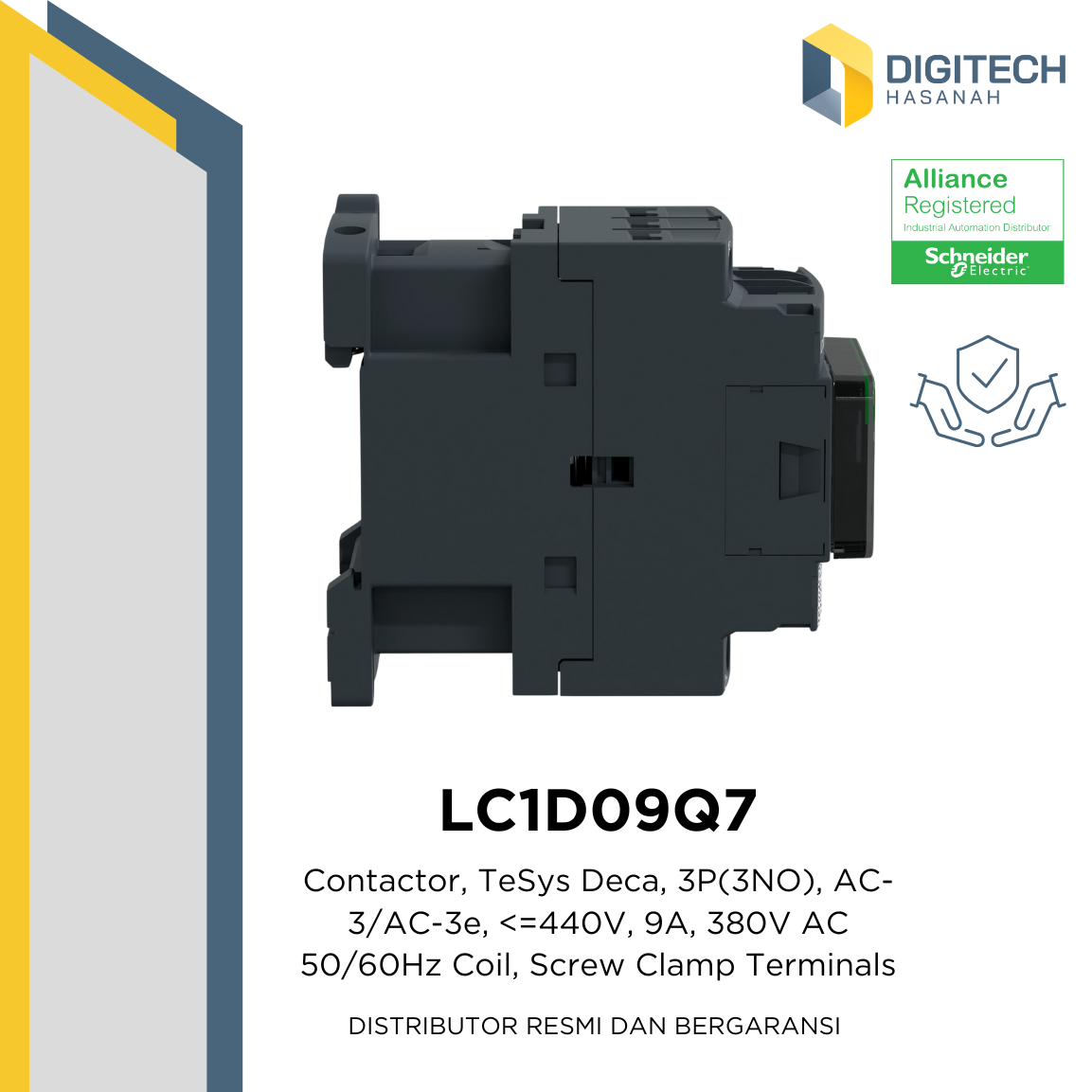 LC1D09Q7 Contactor, TeSys Deca, 3P(3NO), AC-3/AC-3e, 440V, 9A, 380V AC 50/60Hz Coil, Screw Clamp Terminals