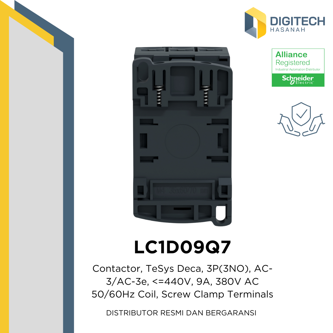 LC1D09Q7 Contactor, TeSys Deca, 3P(3NO), AC-3/AC-3e, 440V, 9A, 380V AC 50/60Hz Coil, Screw Clamp Terminals