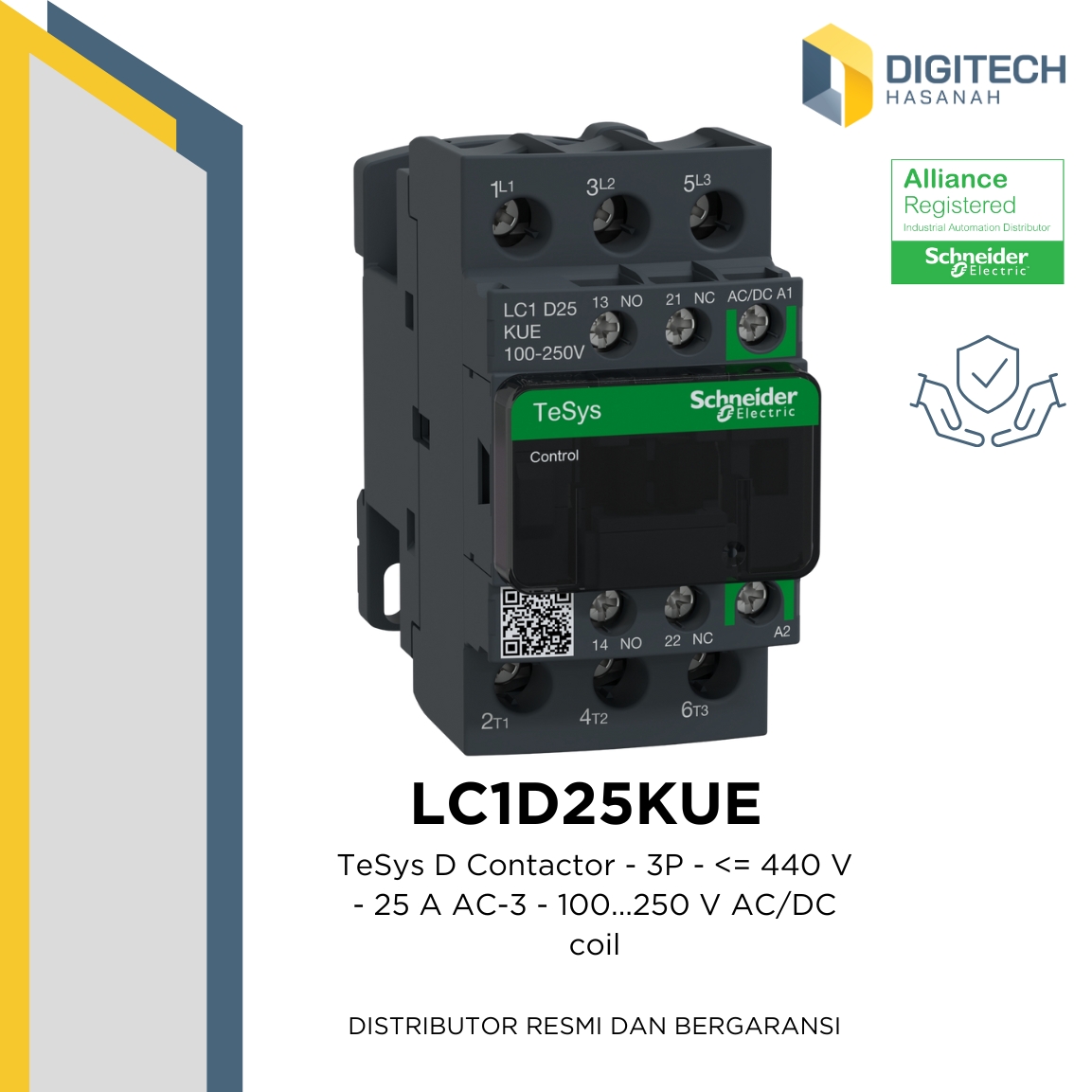 LC1D25KUE - TeSys D Contactor - 3P - <= 440 V - 25 A AC-3 - 100...250 V AC/DC coil