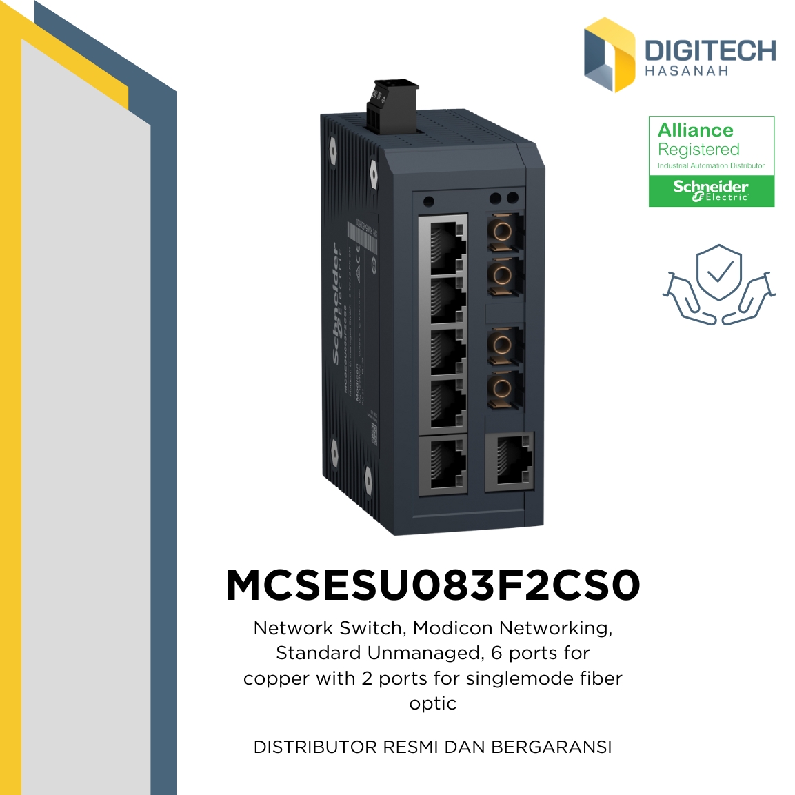 MCSESU083F2CS0 - Network Switch, Modicon Networking, Standard Unmanaged, 6 ports for copper with 2 ports for singlemode fiber optic