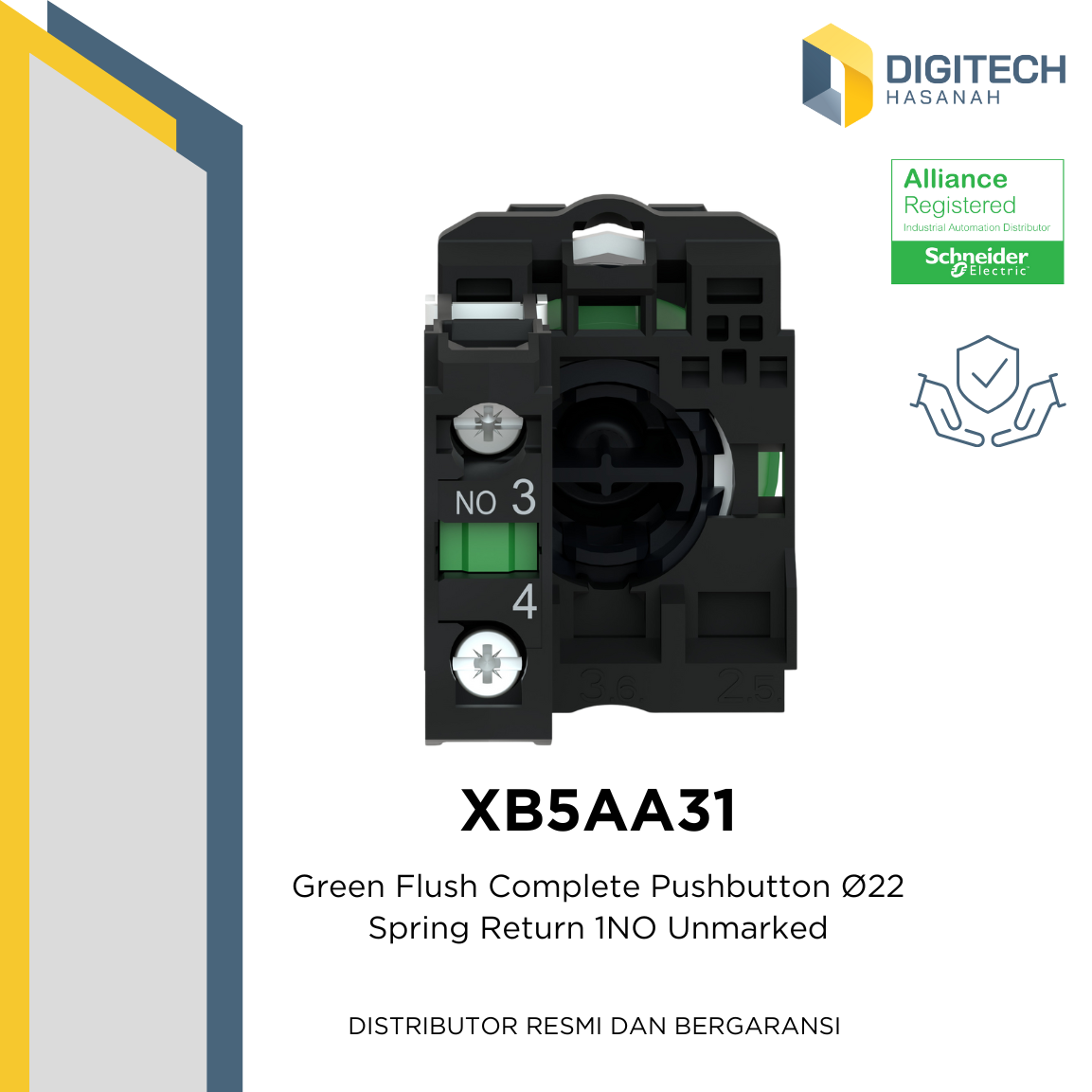 XB5AA31 Green Flush Complete Pushbutton oslash;22 Spring Return 1NO Unmarked