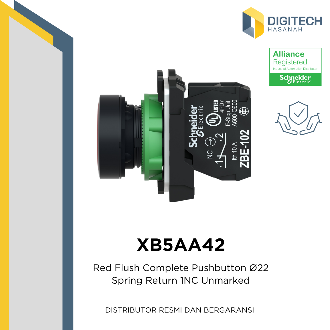 XB5AA42 Red Flush Complete Pushbutton oslash;22 Spring Return 1NC Unmarked