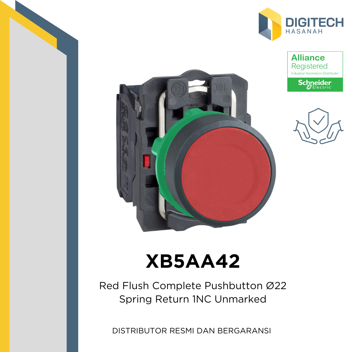 XB5AA42 Red Flush Complete Pushbutton oslash;22 Spring Return 1NC Unmarked