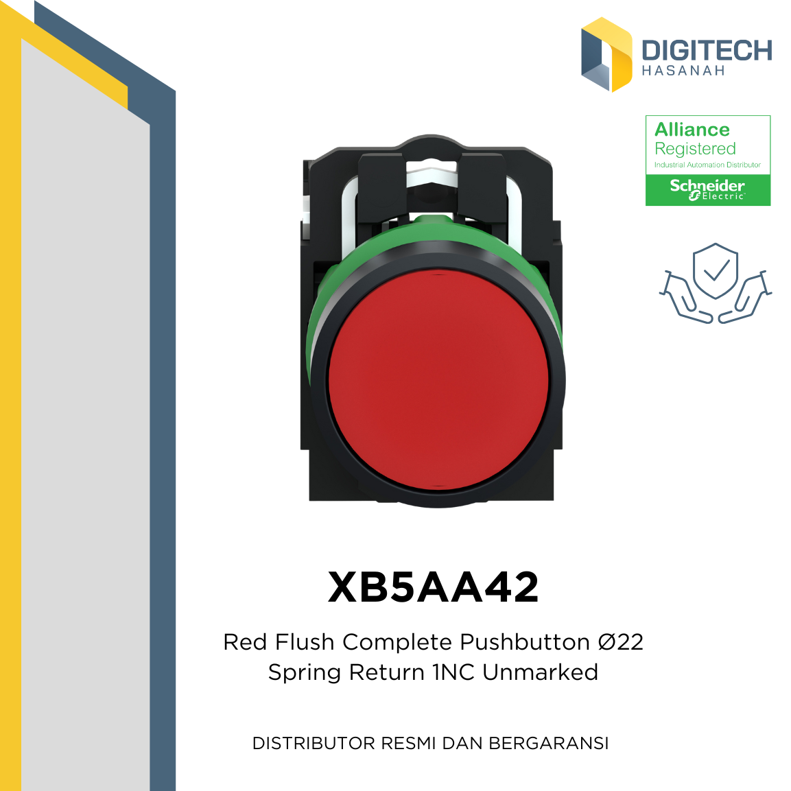 XB5AA42 Red Flush Complete Pushbutton oslash;22 Spring Return 1NC Unmarked