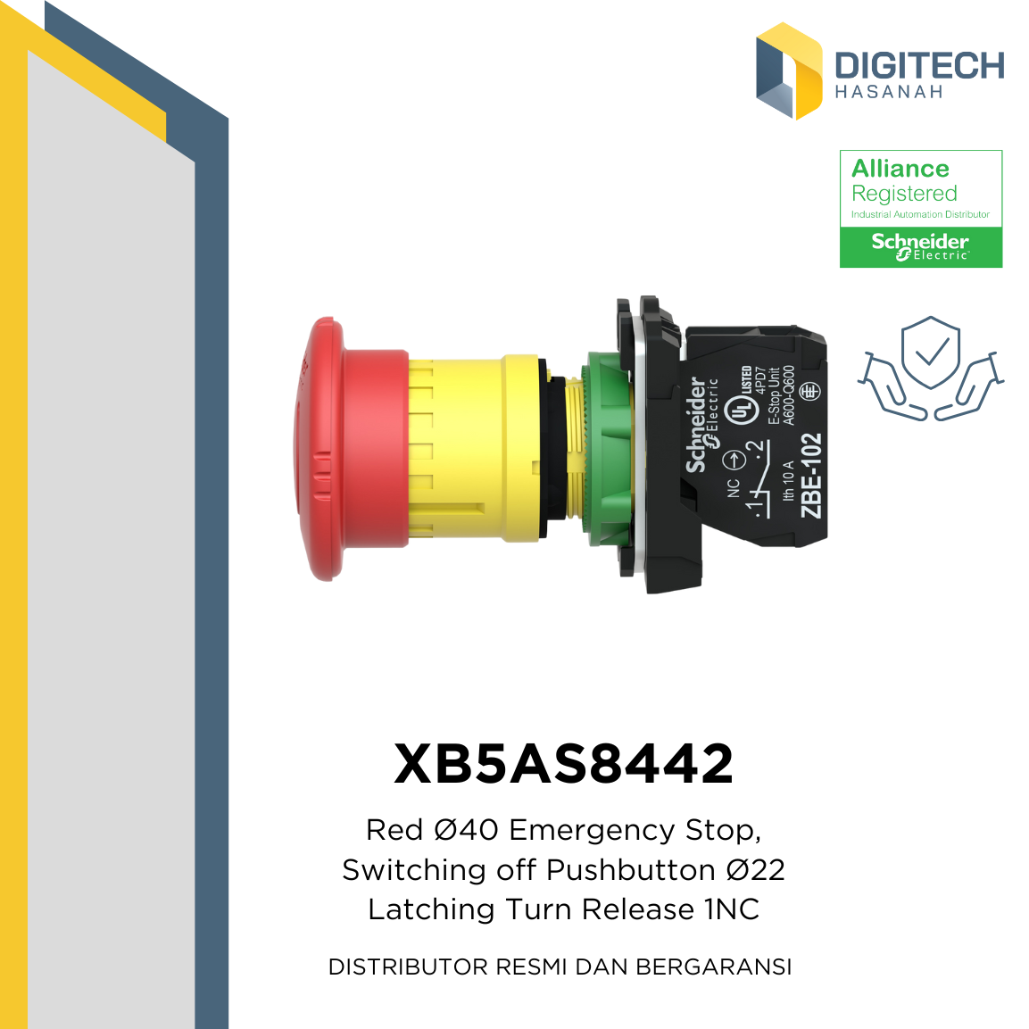 XB5AS8442 Red oslash;40 Emergency Stop, Switching Off Pushbutton oslash;22 Latching Turn Release 1NC