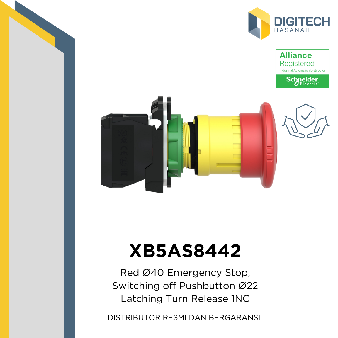 XB5AS8442 Red oslash;40 Emergency Stop, Switching Off Pushbutton oslash;22 Latching Turn Release 1NC
