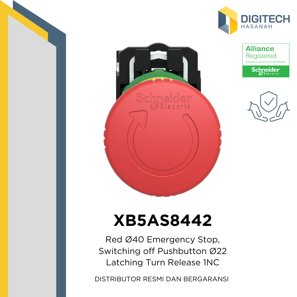 XB5AS8442 Red oslash;40 Emergency Stop, Switching Off Pushbutton oslash;22 Latching Turn Release 1NC